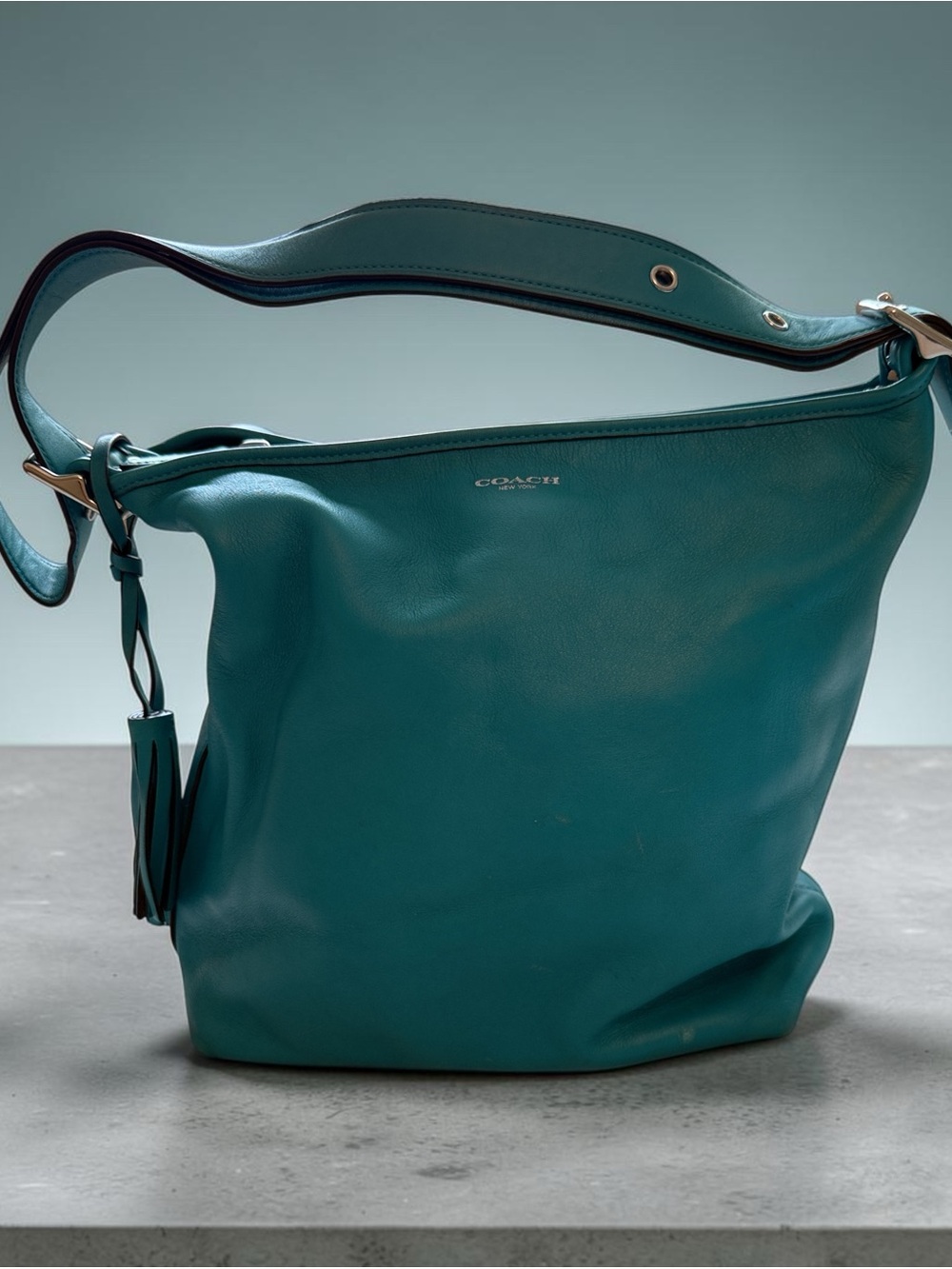 Coach 19899 Teal Leather Duffle Bag - Adjustable Strap